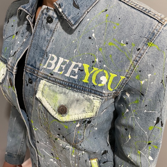 Original HAND PAINTED denim shirt jacket - Picture 8 of 13